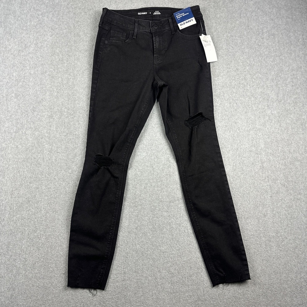 Old Navy Jeans Womens 2 Black Mid Rise Rockstar Super Skinny Stretch Denim NWT
